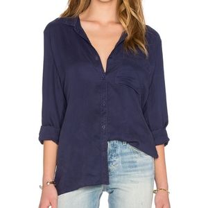 L’Agence Bianca Navy Blue Silk Charmeuse Blouse